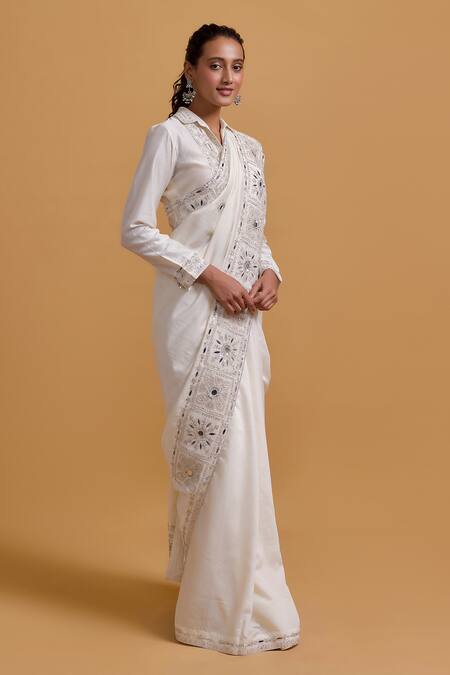 Buy Gulabo By Abu Sandeep Off White Modal, Chanderi Sequins, Embroidery Designer Saree Online at Aza Fashions Buy_Gulabo By Abu Sandeep_Off White Modal, Chanderi Sequins, Embroidery Designer Saree _Online_at_Aza_Fashions
