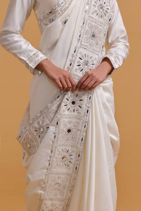Shop Gulabo By Abu Sandeep Off White Modal, Chanderi Sequins, Embroidery Designer Saree Online at Aza Fashions Shop_Gulabo By Abu Sandeep_Off White Modal, Chanderi Sequins, Embroidery Designer Saree _Online_at_Aza_Fashions