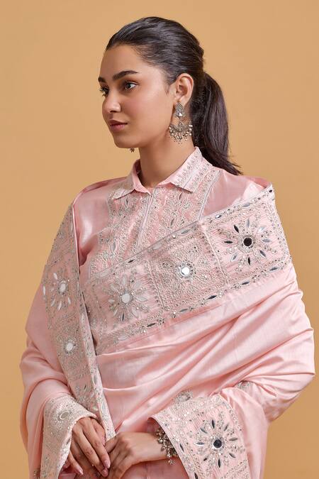 Buy_Gulabo By Abu Sandeep_Pink Modal, Chanderi Sequins, Embroidery Designer Saree _Online_at_Aza_Fashions