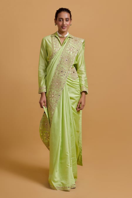 Gulabo By Abu Sandeep Green Modal, Chanderi Sequins, Embroidery Pista Designer Saree 