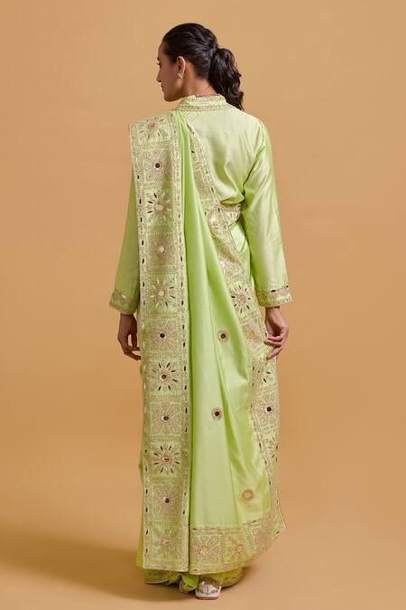 Shop Gulabo By Abu Sandeep Green Modal, Chanderi Sequins, Embroidery Pista Designer Saree Online at Aza Fashions Shop_Gulabo By Abu Sandeep_Green Modal, Chanderi Sequins, Embroidery Pista Designer Saree _Online_at_Aza_Fashions