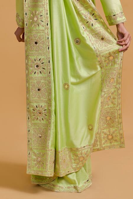 Gulabo By Abu Sandeep Green Modal, Chanderi Sequins, Embroidery Pista Designer Saree at Aza Fashions Gulabo By Abu Sandeep_Green Modal, Chanderi Sequins, Embroidery Pista Designer Saree _at_Aza_Fashions