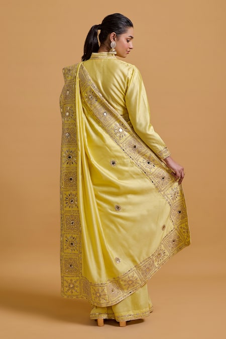 Shop Gulabo By Abu Sandeep Yellow Modal, Chanderi Mirrors, Embroidery Designer Saree at Aza Fashions Shop_Gulabo By Abu Sandeep_Yellow Modal, Chanderi Mirrors, Embroidery Designer Saree _at_Aza_Fashions