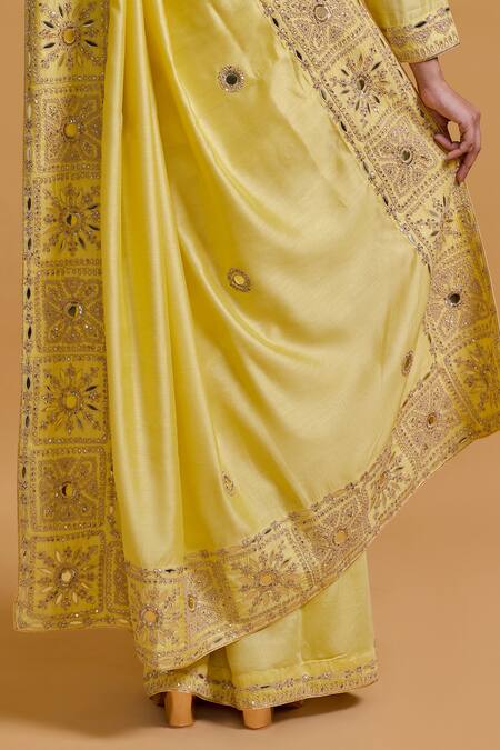 Shop Gulabo By Abu Sandeep Yellow Modal, Chanderi Mirrors, Embroidery Designer Saree Shop_Gulabo By Abu Sandeep_Yellow Modal, Chanderi Mirrors, Embroidery Designer Saree