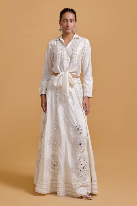 Gulabo by Abu Sandeep Off White Modal Chanderi Lehenga Skirt 