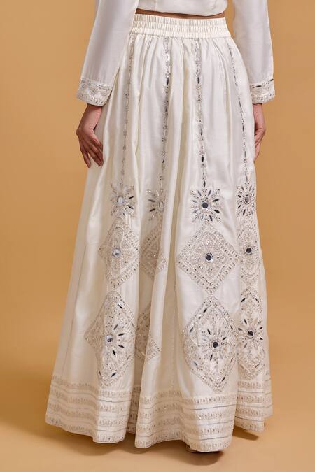 Buy_Gulabo By Abu Sandeep_Off White Modal, Chanderi Embroidery Lehenga Skirt _Online_at_Aza_Fashions