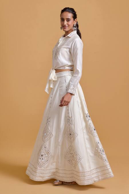Gulabo By Abu Sandeep_Off White Modal, Chanderi Embroidery Lehenga Skirt _at_Aza_Fashions