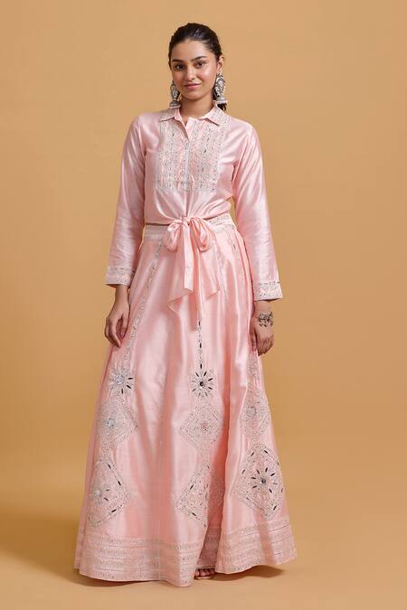 Buy_Gulabo By Abu Sandeep_Pink Modal, Chanderi Sequins, Embroidery Lehenga Skirt _Online_at_Aza_Fashions