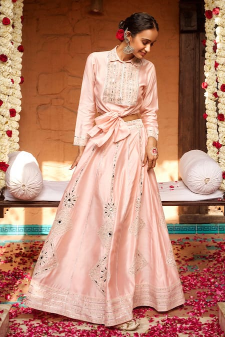 Gulabo by Abu Sandeep Pink Modal Chanderi Lehenga Skirt 