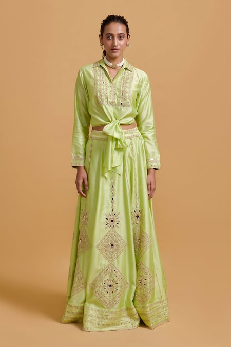 Gulabo by Abu Sandeep Pista Green Embroidered Lehenga Skirt 
