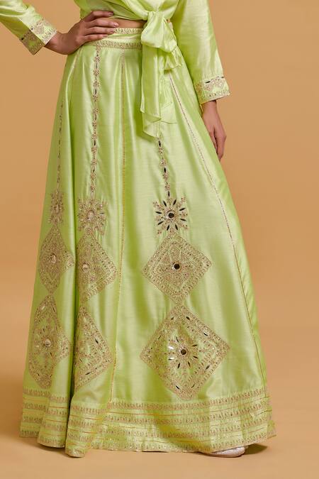 Buy Gulabo By Abu Sandeep Green Modal, Chanderi Embroidery Pista Lehenga Skirt Online at Aza Fashions Buy_Gulabo By Abu Sandeep_Green Modal, Chanderi Embroidery Pista Lehenga Skirt _Online_at_Aza_Fashions