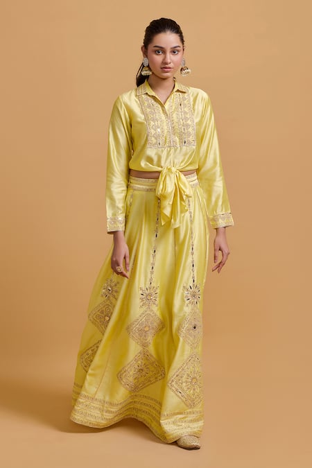 Gulabo by Abu Sandeep Yellow Modal Chanderi Lehenga Skirt 
