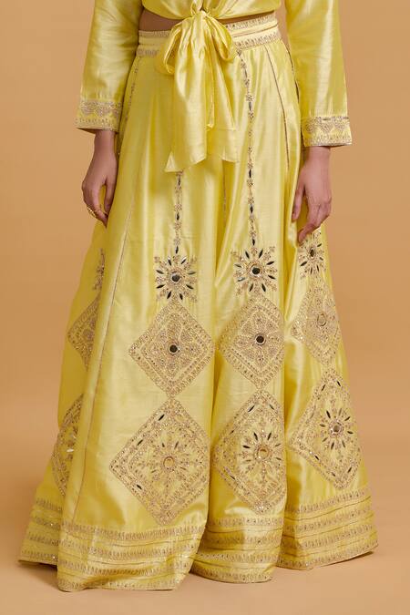 Gulabo By Abu Sandeep_Yellow Modal, Chanderi Embroidery Lehenga Skirt _at_Aza_Fashions