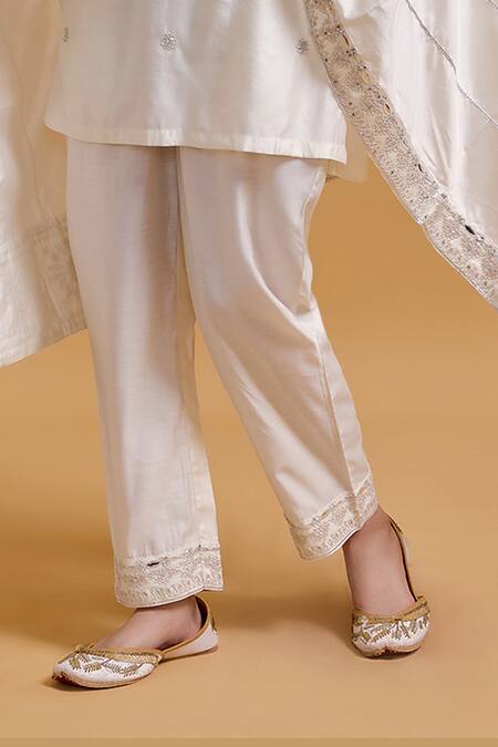 Gulabo By Abu Sandeep Off White Modal, Chanderi Embroidery, Mirrors Mandarin Collar Kurta Pant Set at Aza Fashions Gulabo By Abu Sandeep_Off White Modal, Chanderi Embroidery, Mirrors Mandarin Collar Kurta Pant Set _at_Aza_Fashions