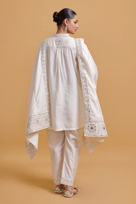 Shop Gulabo By Abu Sandeep Off White Modal, Chanderi Embroidery, Mirrors Mandarin Collar Kurta Pant Set at Aza Fashions Shop_Gulabo By Abu Sandeep_Off White Modal, Chanderi Embroidery, Mirrors Mandarin Collar Kurta Pant Set _at_Aza_Fashions