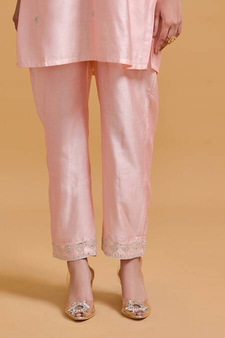 Buy Gulabo By Abu Sandeep Pink Modal, Chanderi Embroidery Mandarin Collar Kurta Set Online at Aza Fashions Buy_Gulabo By Abu Sandeep_Pink Modal, Chanderi Embroidery Mandarin Collar Kurta Set _Online_at_Aza_Fashions