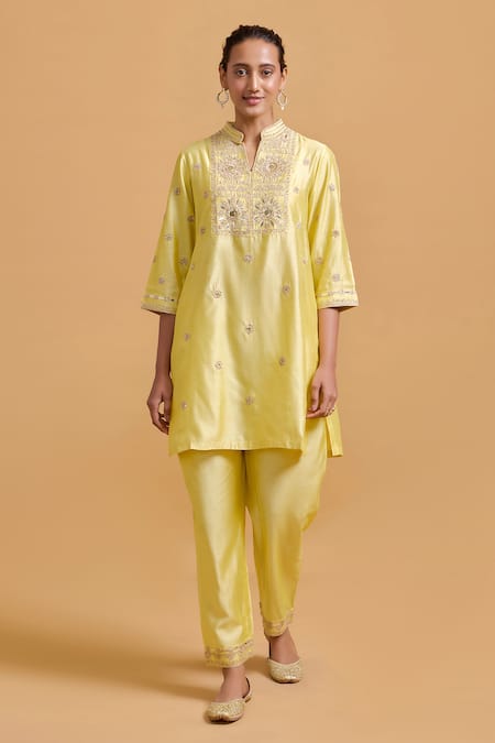 Gulabo by Abu Sandeep Embroidered Yellow Kurta & Pant Set 