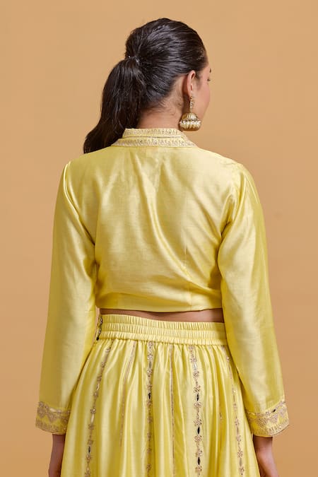 Gulabo By Abu Sandeep Embroidered Yellow Modal Chanderi Top 