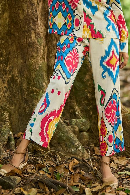 Shop_Dash And Dot_Multi Color Viscose Collared Multicolour Ikat Print Shirt And Pant Set _Online_at_Aza_Fashions