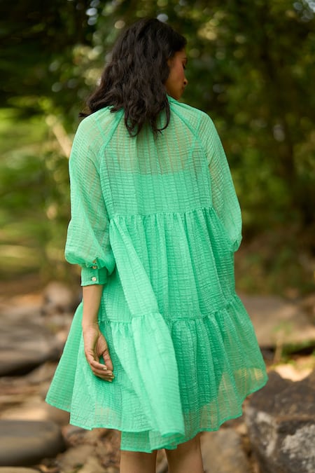 Dash And Dot Textured Tiered Green Dress 