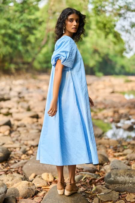 Buy Dash And Dot Sky Blue Nylon One Shoulder Midi Dress Online at Aza Fashions Buy_Dash And Dot_Sky Blue Nylon One Shoulder Midi Dress _Online_at_Aza_Fashions