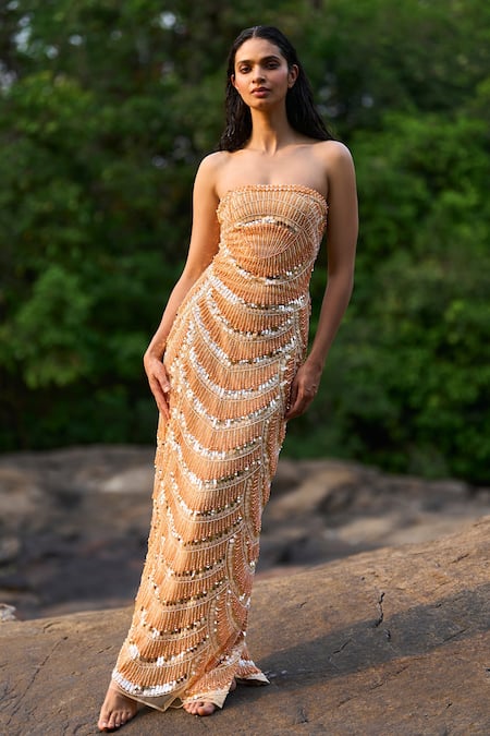 Dash And Dot Cascading Embroidered Gown 