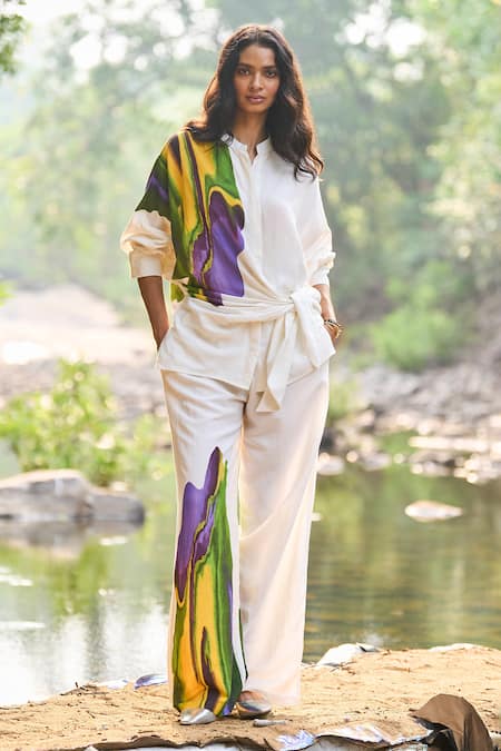 Dash And Dot Abstract Watercolour Print Shirt & Pant Set 