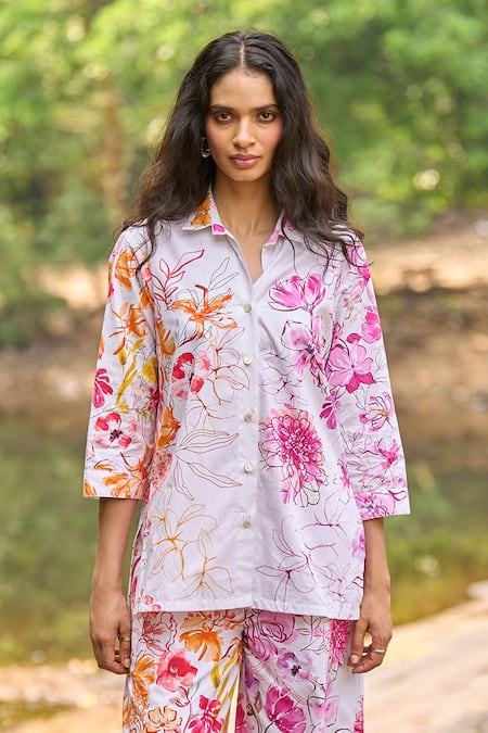 Buy_Dash And Dot_Multi Color Cotton Collared Floral Print Organic Set _Online_at_Aza_Fashions