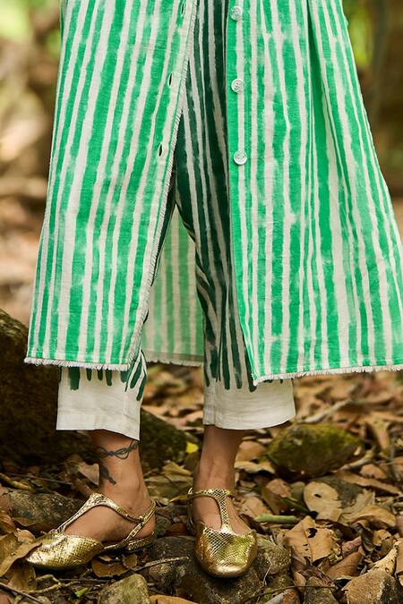 Buy_Dash And Dot_White Cotton, Linen Button-down Neck Handpainted Stripe Longline Shirt Tunic _Online_at_Aza_Fashions