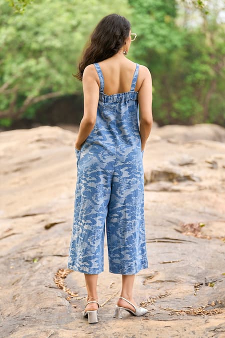 Dash And Dot Textured Indigo Jumpsuit 
