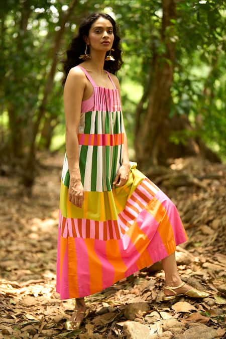 Dash And Dot Multi Color Cotton Multicolor Tiered Dress 