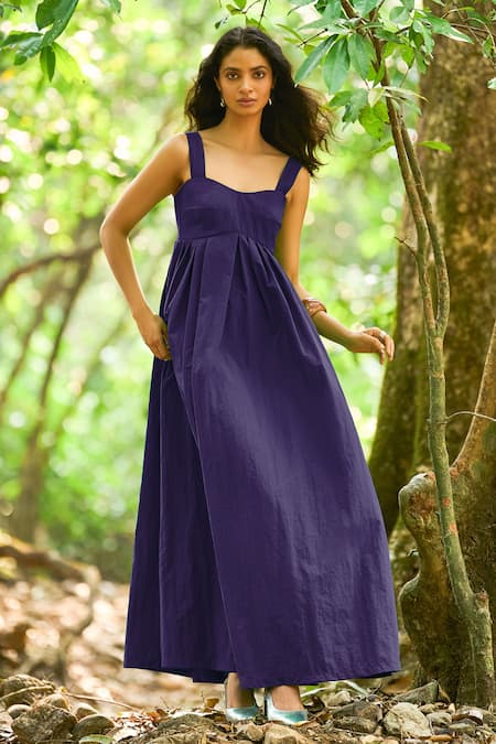 Buy_Dash And Dot_Navy Nylon Sweetheart Neck A-line Fit-and-flare Maxi Dress _Online_at_Aza_Fashions