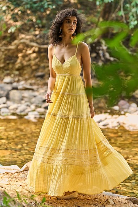 Dash And Dot Lemon Tiered Maxi Dress 