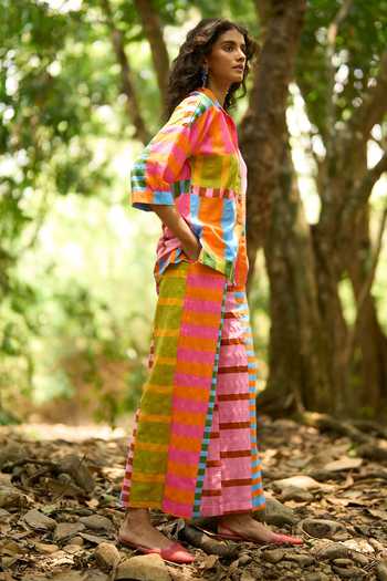 Dash and Dot_Multi Color Cotton Collared Multicolor Striped Organic Set _Online_at_Aza_Fashions