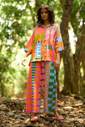 Buy_Dash and Dot_Multi Color Cotton Collared Multicolor Striped Organic Set _Online_at_Aza_Fashions