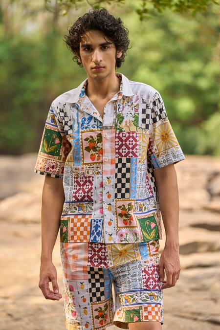 Dash And Dot Multi Color Cotton Patchwork Multicolour Print Shorts Set Online at Aza Fashions Dash And Dot_Multi Color Cotton Patchwork Multicolour Print Shorts Set _Online_at_Aza_Fashions