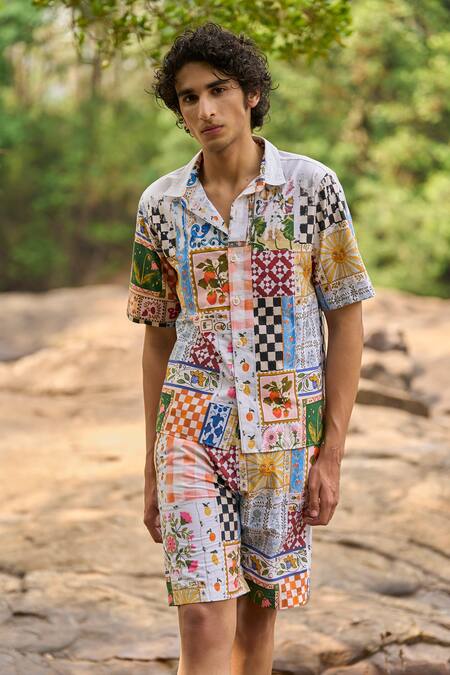 Buy Dash And Dot Multi Color Cotton Patchwork Multicolour Print Shorts Set Online at Aza Fashions Buy_Dash And Dot_Multi Color Cotton Patchwork Multicolour Print Shorts Set _Online_at_Aza_Fashions