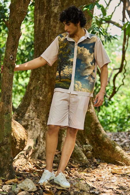 Dash And Dot Multi Color Cotton Landscape Print Shorts Set 