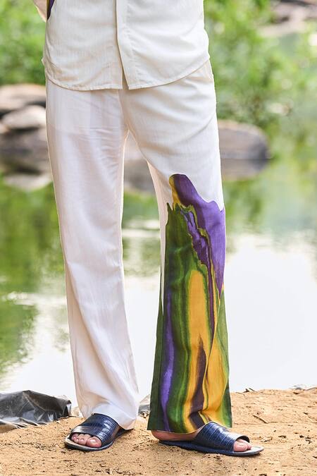 Dash And Dot_White Viscose, Linen Multi Printed Shirt And Pant Set _Online_at_Aza_Fashions