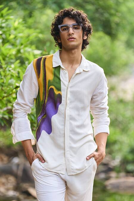 Buy_Dash And Dot_White Viscose, Linen Multi Printed Shirt And Pant Set 