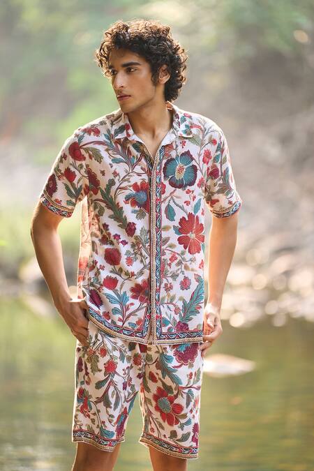 Buy_Dash And Dot_Multi Color Viscose, Linen Floral Print Summer Border Shorts Set 