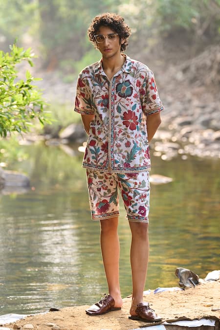 Dash And Dot Floral Print Summer Border Shorts Set 