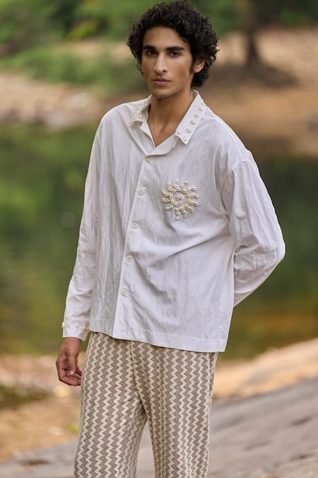 Dash And Dot Shell Embroidered Relaxed Fit Shirt 