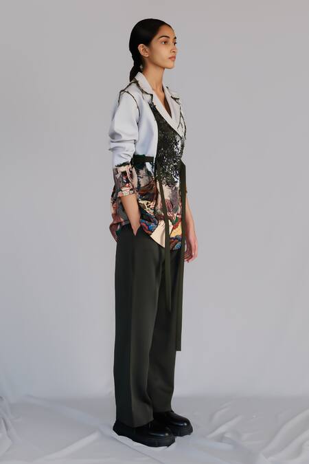 Anurag Gupta_Gray Crepe Neolithic Coat Set _Online_at_Aza_Fashions