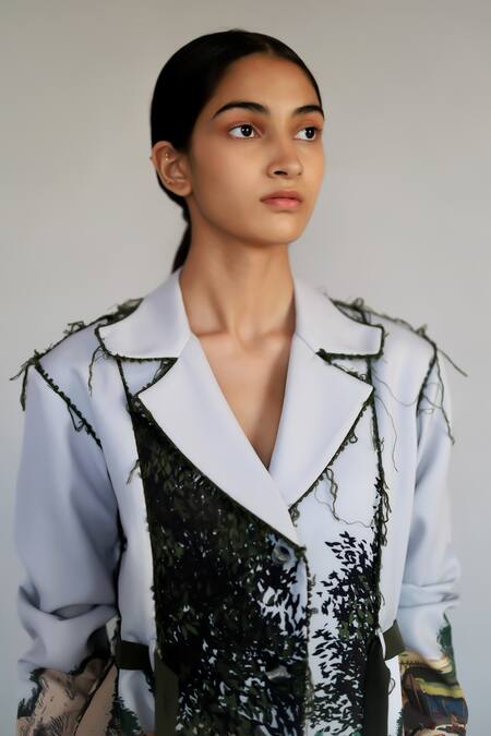 Shop_Anurag Gupta_Gray Crepe Neolithic Coat Set _Online_at_Aza_Fashions