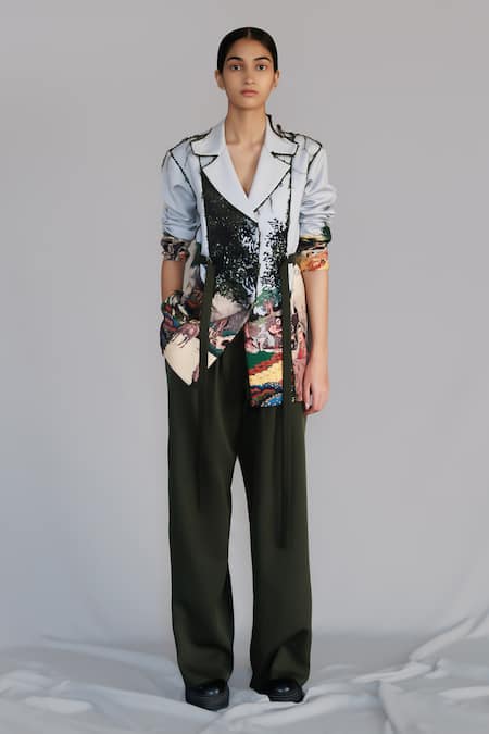 Anurag Gupta Gray Crepe Neolithic Coat Set