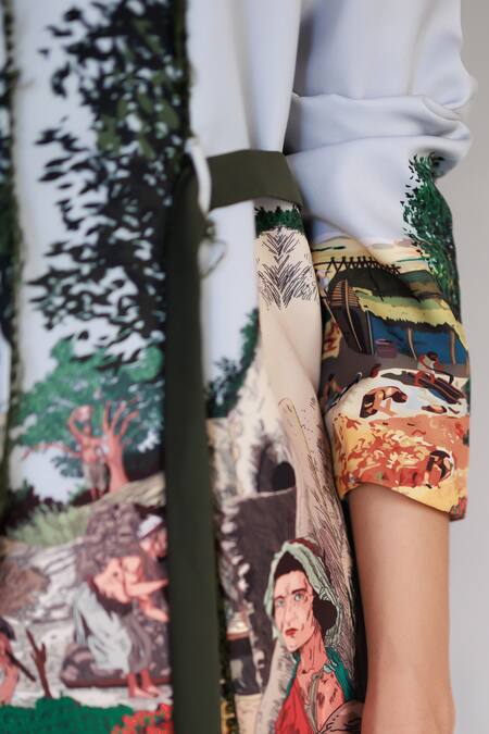 Anurag Gupta_Gray Crepe Neolithic Coat Set _at_Aza_Fashions