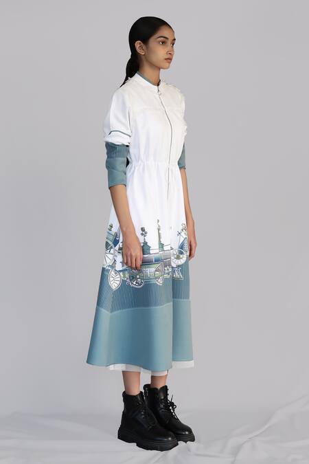 Anurag Gupta_White Crepe Round Neck Designer Long Dress _Online_at_Aza_Fashions