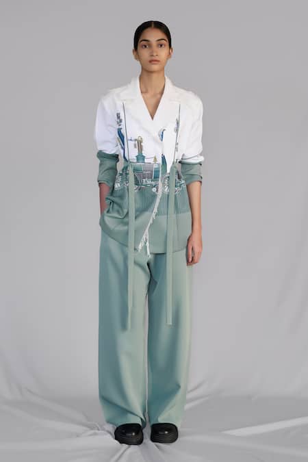 Anurag Gupta White Crepe, Bamboo Designer Industry Coat Set 
