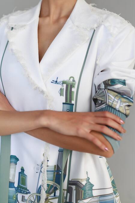 Buy_Anurag Gupta_White Crepe Collared Designer Industry Coat Dress _Online_at_Aza_Fashions